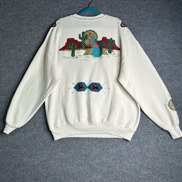 Vintage Southwestern Style Sweatshirt Women Size 2xl All Over Print Coyote Moon - Picture 2 of 11